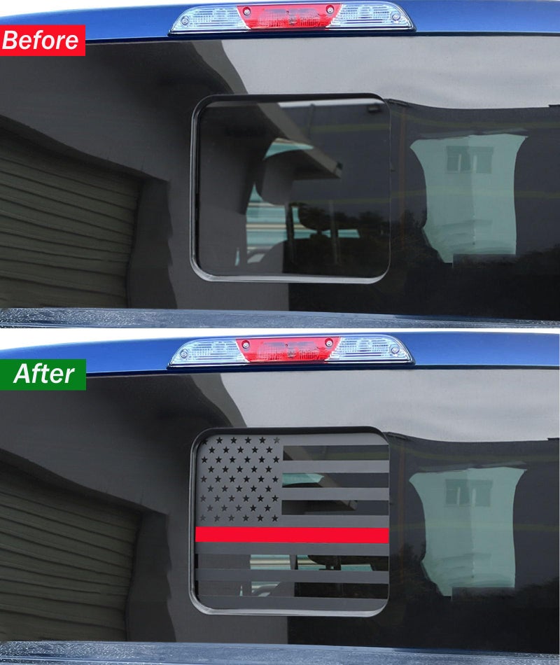 Zxiaochun Rear Middle Window American Flag Decal for Ford F150 F250 F350 2015-2022 2023 2024 2025 Back Center Sliding Window Glass USA Flag Vinyl Sticker (Thin Red Line) - Image 2